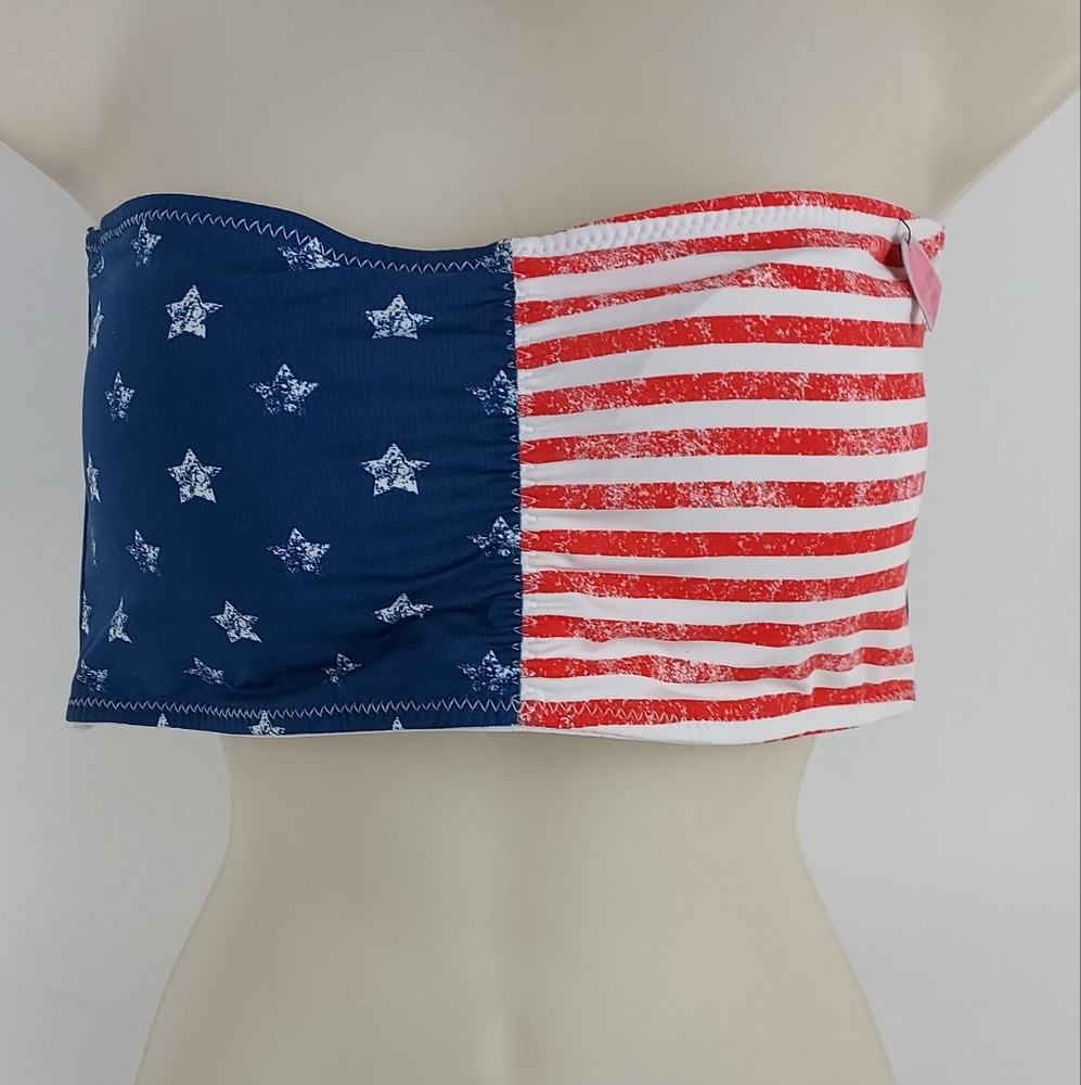 NWT Patriotic Bikini Top Strapless Size 1X 85% Polyester 15% Spandex